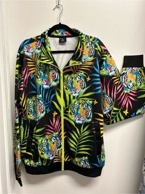 G-Style USA Men's Neon Psychedelic Jungle Tiger Print Bomber Jacket